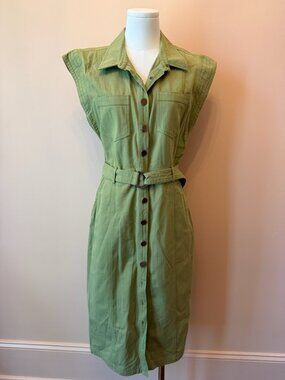 Allison New York Olive Green Cotton Utility Midi Dress Belted Size 6